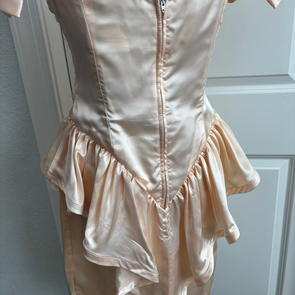 Vtg 90s Zum Zum Prom Dress 11/12 Peach Pink Sequin Peplum Puff Sleeve ILGWU USA - Picture 13 of 16